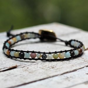 Boho Leather Amazonite Gemstone Wrap Bracelet
